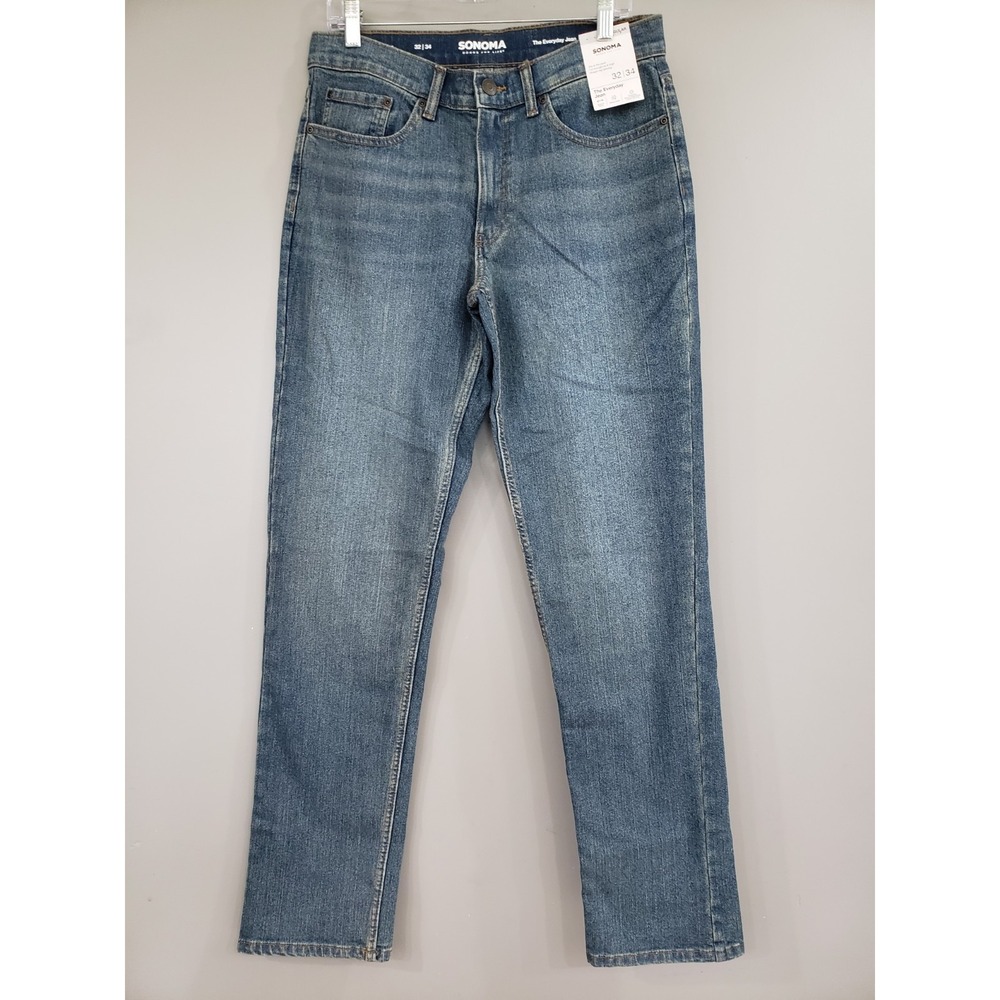 NEW 32x34 Sonoma Regular Fit Straight Leg The Everyday Jean Blue Jeans Mens